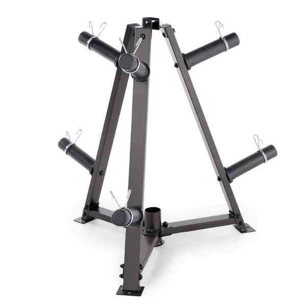 Black metal weight rack on a white background