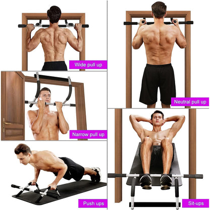 Foldable Upper Body Trainer | Doorway Pull Up Bar with Multi Grip Handles | No Screws or Drilling | Fits 61–81 cm Frames – Black & Grey