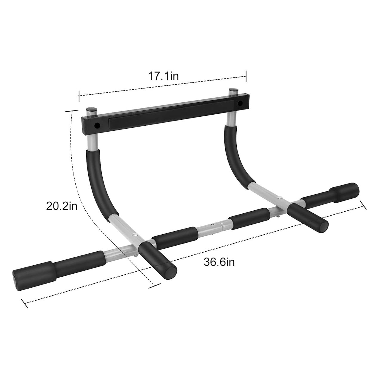 Foldable Upper Body Trainer | Doorway Pull Up Bar with Multi Grip Handles | No Screws or Drilling | Fits 61–81 cm Frames – Black & Grey