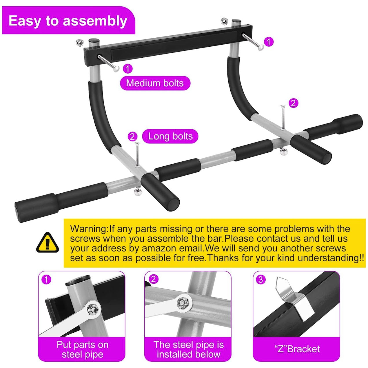 Foldable Upper Body Trainer | Doorway Pull Up Bar with Multi Grip Handles | No Screws or Drilling | Fits 61–81 cm Frames – Black & Grey