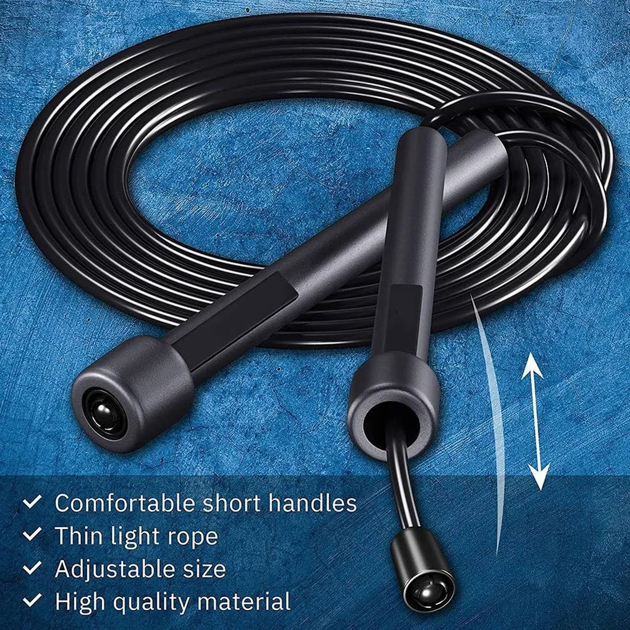 Adjustable Black Skipping Rope – Ergonomic Grip for Cardio & HIIT – Compact Home Gym Fitness