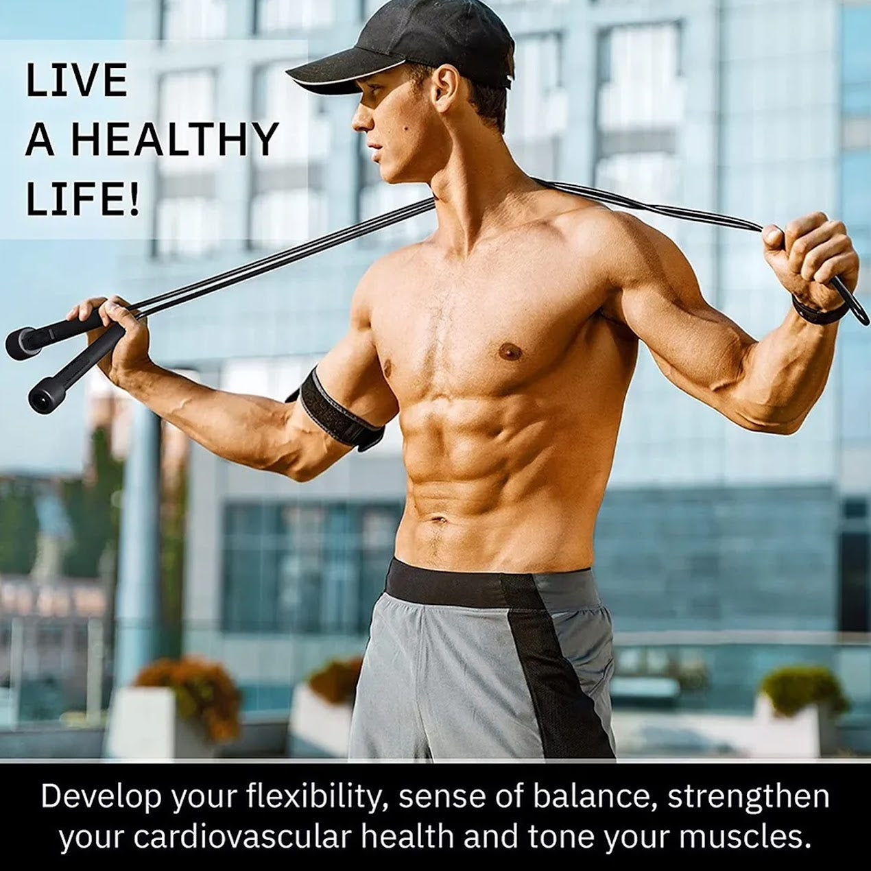 Adjustable Black Skipping Rope – Ergonomic Grip for Cardio & HIIT – Compact Home Gym Fitness