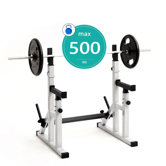 Bench Press Rack 2.0 & Adjustable Squat – Heavy‑Duty 50 × 50 mm Steel, 13 Height & 10 Width Settings – Home Gym Compact Strength Station