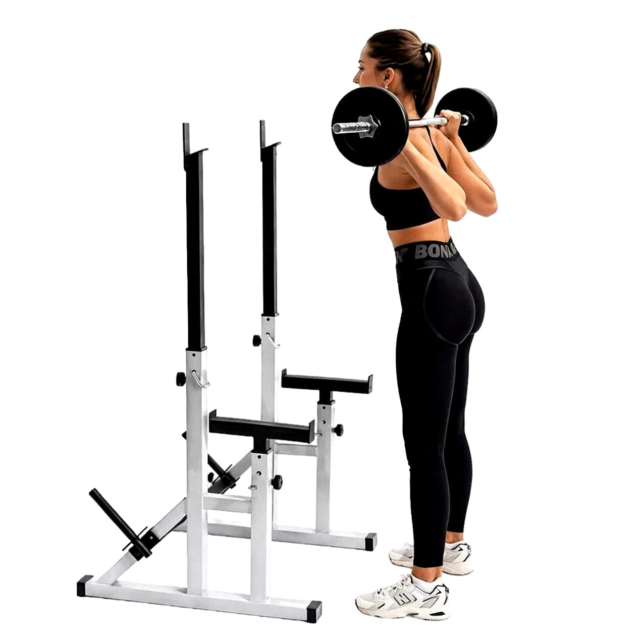 Bench Press Rack 2.0 & Adjustable Squat – Heavy‑Duty 50 × 50 mm Steel, 13 Height & 10 Width Settings – Home Gym Compact Strength Station