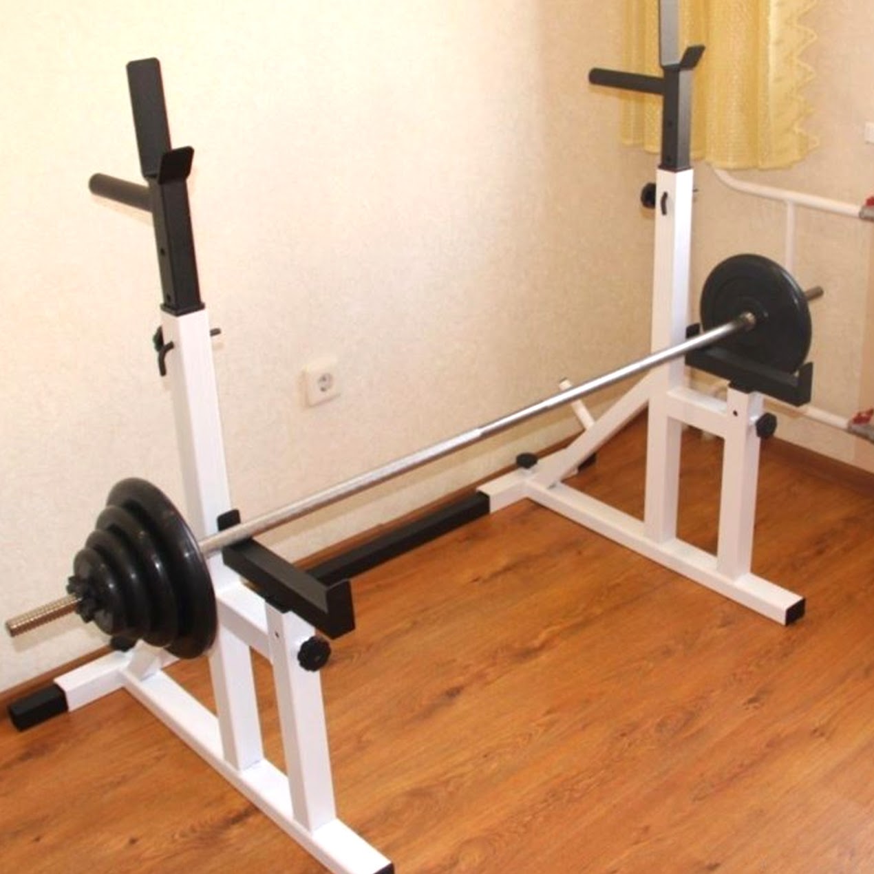 Bench Press Rack 2.0 & Adjustable Squat – Heavy‑Duty 50 × 50 mm Steel, 13 Height & 10 Width Settings – Home Gym Compact Strength Station