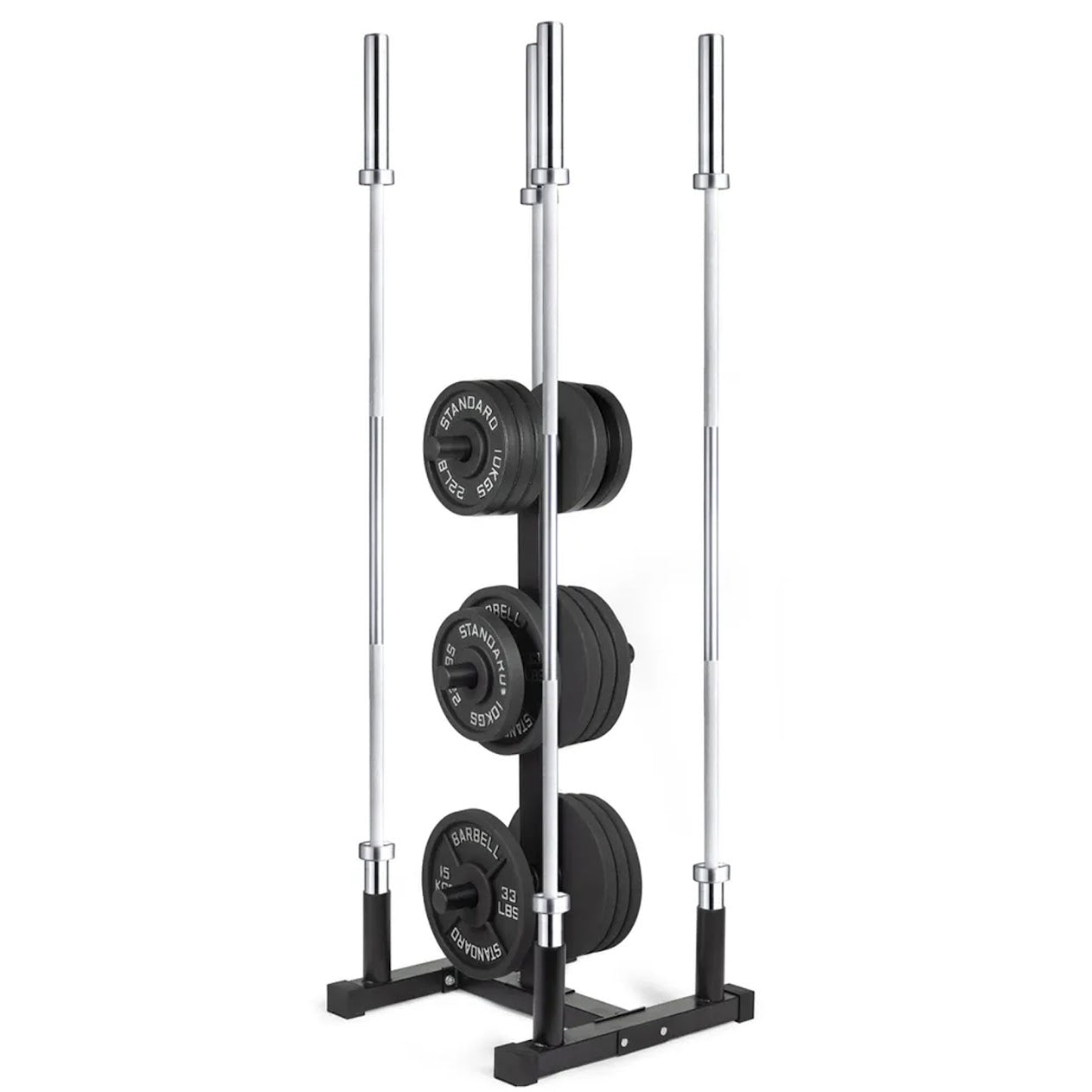 3-Tier Olympic Weight Plate Rack with Barbell Holder – Heavy-Duty Steel Weight Tree | 200kg Capacity | Compact Black Powder-Coated Home Gym Stand