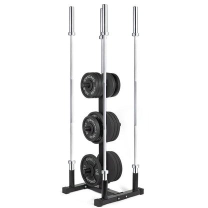 3-Tier Olympic Weight Plate Rack with Barbell Holder – Heavy-Duty Steel Weight Tree | 200kg Capacity | Compact Black Powder-Coated Home Gym Stand