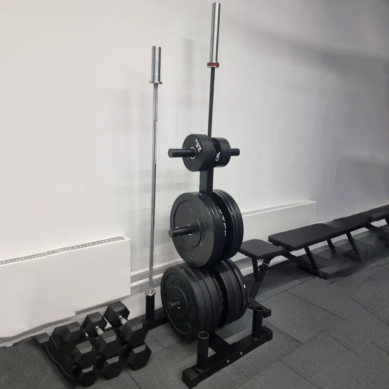 3-Tier Olympic Weight Plate Rack with Barbell Holder – Heavy-Duty Steel Weight Tree | 200kg Capacity | Compact Black Powder-Coated Home Gym Stand