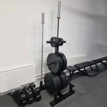 3-Tier Olympic Weight Plate Rack with Barbell Holder – Heavy-Duty Steel Weight Tree | 200kg Capacity | Compact Black Powder-Coated Home Gym Stand