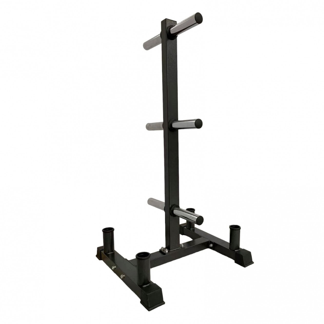 3-Tier Olympic Weight Plate Rack with Barbell Holder – Heavy-Duty Steel Weight Tree | 200kg Capacity | Compact Black Powder-Coated Home Gym Stand