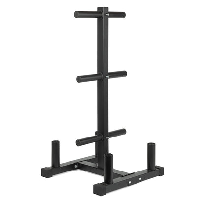 3-Tier Olympic Weight Plate Rack with Barbell Holder – Heavy-Duty Steel Weight Tree | 200kg Capacity | Compact Black Powder-Coated Home Gym Stand