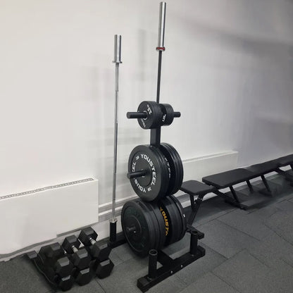 3-Tier Olympic Weight Plate Rack with Barbell Holder – Heavy-Duty Steel Weight Tree | 200kg Capacity | Compact Black Powder-Coated Home Gym Stand