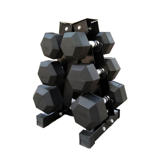 Premium Rubber Hex Dumbbell Set – 3 Pairs (2.5kg–15kg) with Optional 3 Tier Rack – Anti-Roll Weights & Chrome Grip for Compact Home Gym Strength Training